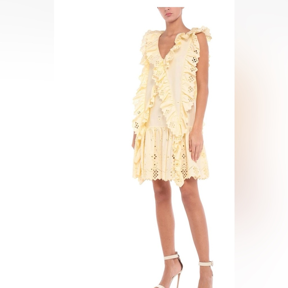 $1350 Alberta Ferretti Light Yellow Lace Detail Dress